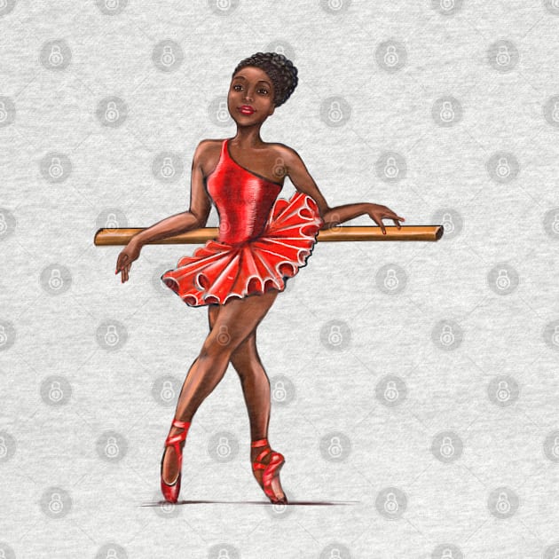 Ballet in red pointe shoes - ballerina at rest - ballerina taking a break  in red tutu and red shoes  - brown skin ballerina by Artonmytee